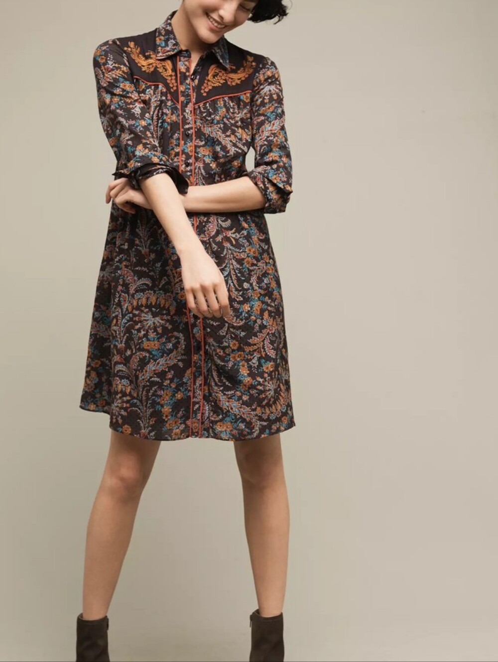 Anthro Holding Horses Escalante Embroidered Full Button Down Mini Dress sz S